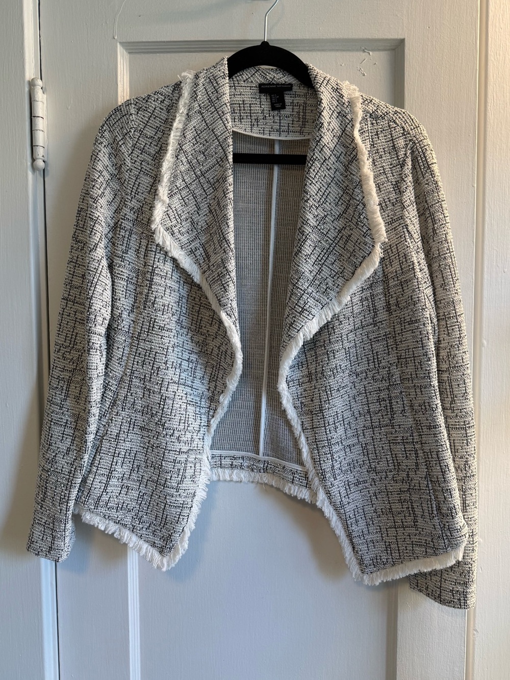 Black and White Textured Open-Front Blazer